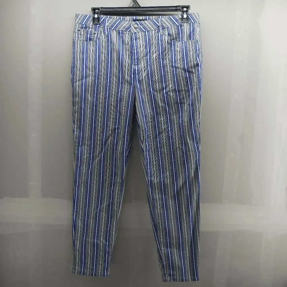 Needle & Cloth Stripe‎ Skinny Ankle Cropped Pants Sz 16 White Blue Yellow Stripe